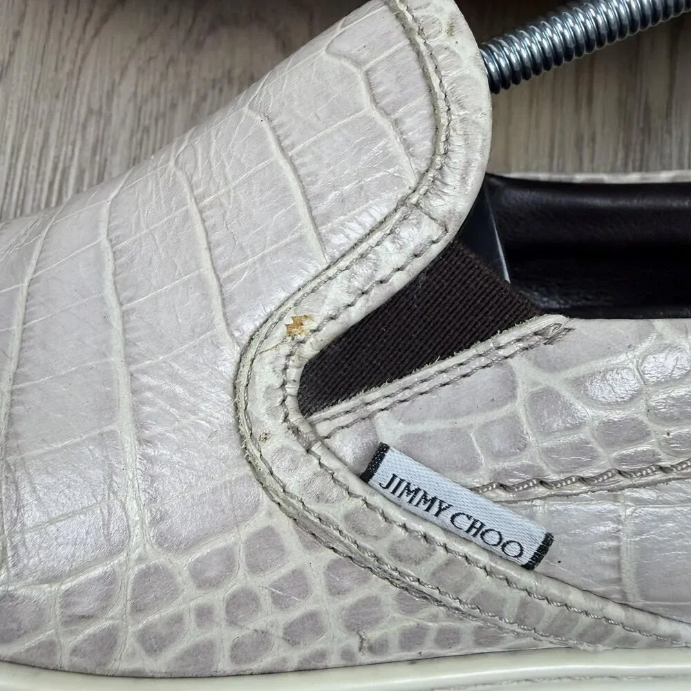 Jimmy Choo Shoes Mens Size 42 Beige Leather Croc Embossed Slip On Designer